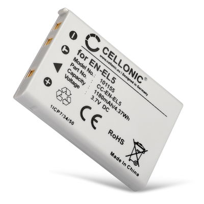 Ersättningsbatteri Nikon EN-EL5 för Nikon Coolpix P510, Nikon Coolpix P520, Nikon Coolpix 4200, Nikon Coolpix 5200, Nikon Coolpix P500 mfl. - kamerabatteri med hög kapacitet 1180mAh och lång batteritid