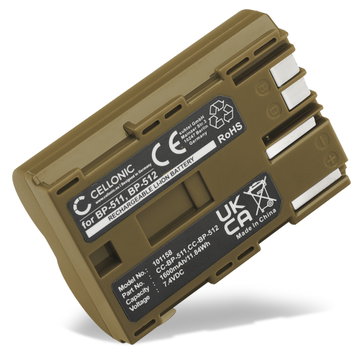Batteri för Canon EOS 5D EOS 50D EOS 40D EOS 30D 300D EOS 20D EOS 10D PowerShot G3 G5 G1 - BP-511 BP-511A (1600mAh) systemkamera - ersättningsbatteri för Canon originalbatteri