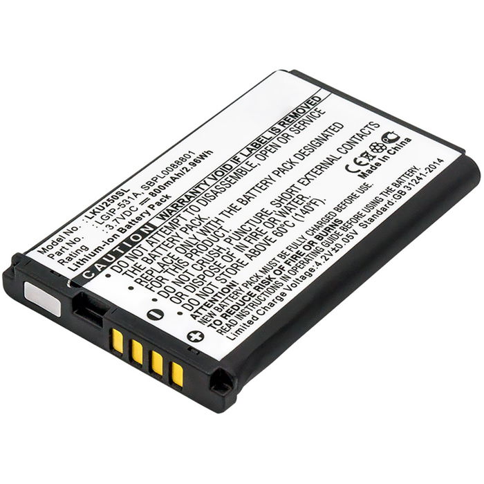 subtel LGIP-531A mobilbatteri för LG GM205 / T385, T500 / GS101 / GB102, GB110 / A170 / KU250 / KP130, KP170, KP235 med 3.7V, 800mAh - ersättningsbatteri med lång batteritid