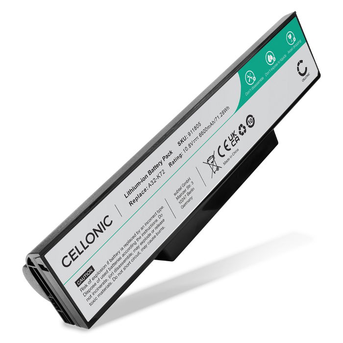 Batteri för ASUS X73S, X72J, X72D, A73S, K73S, K73SV, N73J, ASUS A32-K72 10.8V 6600mAh från CELLONIC