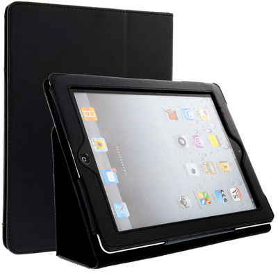 Flipfodral för Apple iPad 2 / iPad 3 / iPad 4 (Wake / Sleep) surfplatta/tablet - svart Konstläder skydd som håller hörn, kanter och display hela - vikbart fodral som agerar stativ åt ipad/tablet/surfplatta