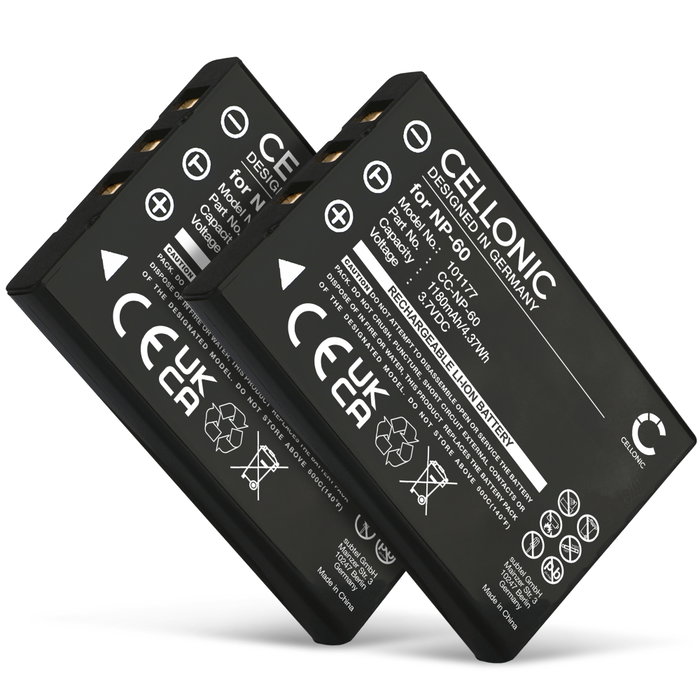 2x Batteri för Toshiba Camileo P10, P20, H20, S10, H30, P30, H10, HD, Pro 1180mAh från CELLONIC
