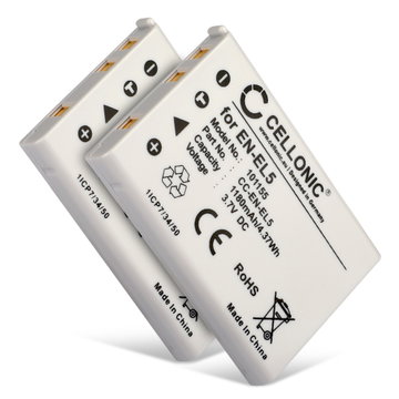 2x Ersättningsbatteri Nikon EN-EL5 för Nikon Coolpix P510, Nikon Coolpix P520, Nikon Coolpix 4200, Nikon Coolpix 5200, Nikon Coolpix P500 mfl. - Två stycken kamerabatteri med hög kapacitet 1180mAh och lång batteritid