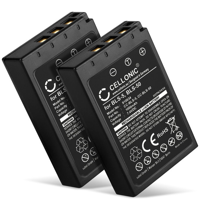2x Batteri för Olympus OM-D E-M10 Mark II, III, IV, Pen E-P3, E-PL6, E-PL7, E-PL8, Stylus 1 CELLONIC