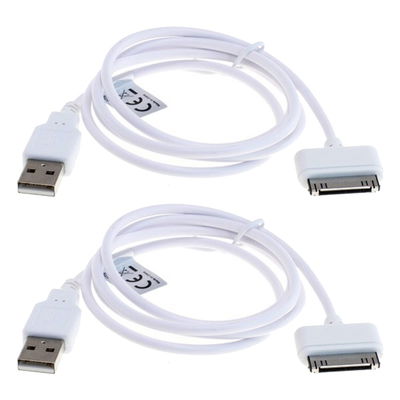 2x USB-kabel / datakabel för Apple iPod Mini 1. & 2. Gen Nano 1. - 6. Gen Touch 1. - 4. Gen MA591G mp3-spelare- 1m USB-sladd Datakabel vit - MP3 player data cable