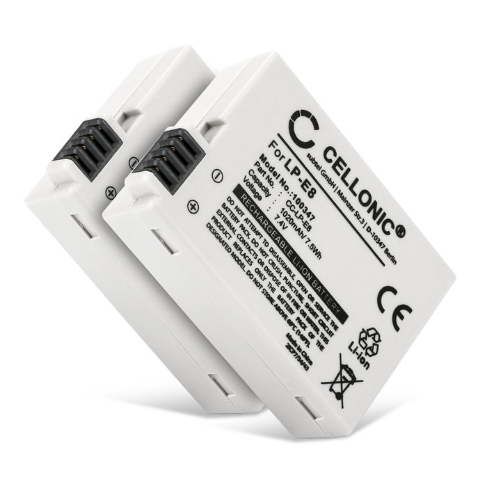 2x Ersättningsbatteri för Canon LP-E8 - kompatibelt med bl.a.Canon EOS 650D EOS 700D EOS 550D EOS 600D EOS Kiss X4 Kiss X5 Kiss X6i EOS Rebel T2i Rebel T3i Rebel T4i Rebel T5i - med hög kapacitet om 1020mAh för lång batteritid - Två st. Kamerabatteri / Re