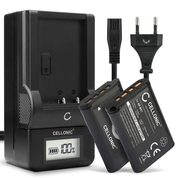 2x Batteri för Sony RX100 III IV V FDR-X3000 DSC-RX100 DSC-HX60 -HX400V -HX90V -HX80 -H400 DSC-WX50 kamera med hög 1090mAh kapacitet + laddare för uppladdningsbara kamerabatterier
