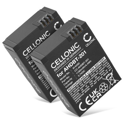 2x Ersättningsbatteri AHDBT-201 AHDBT-301 AHDBT-302 för GoPro Hero 3 Hero 3 White Hero 3 Black Hero 3 Silver Hero 3 + Hero 3+ Hero 3 Plus - kamerabatteri med hög kapacitet 1180mAh för lång batteritid - Två st. GoPro batteri