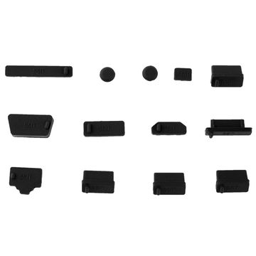 Set med 13 x USB-pluggar som skyddar smartphones och laptops från damm | Passar USB-A portar, 3,5 mm hörlurar etc. Silikon, svart