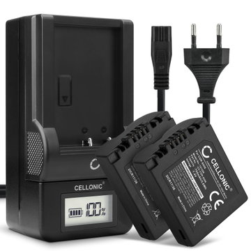 2x Batteri för Panasonic Lumix FZ18, FZ28, FZ50, FZ30, FZ35, FZ38, FZ8, FZ7, CGR-S006 kamera med hög 750mAh kapacitet + laddare för uppladdningsbara kamerabatterier