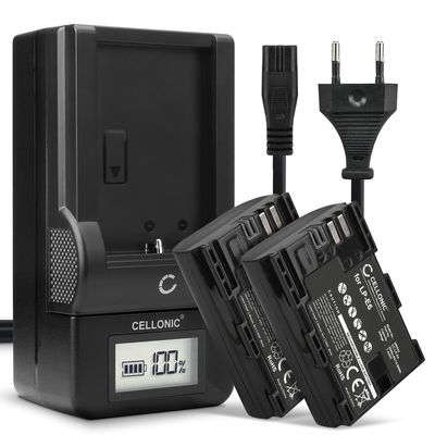 2x Batteri för Canon EOS 5D Mark II III IV 5DS R 60D 60Da 6D Mark II 70D 7D Mark II 80D EOS R WFT-E7 kamera med hög 2000mAh kapacitet + laddare för uppladdningsbara kamerabatterier