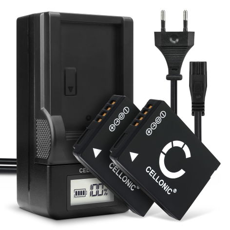 2x Battery for Panasonic Lumix DMC-3D1, DMC-TZ10, DMC-TZ18 DMW-BCG10 BCG10e BCG10pp (890mAh, 3.7V) + Charger from CELLONIC