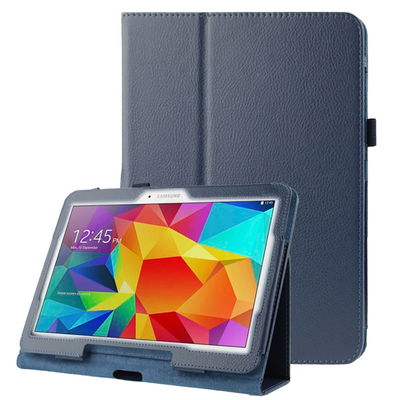 Flipfodral för Samsung Galaxy Tab 4 10.1 (SM-T530 / SM-T531 / SM-T533 / SM-T535) surfplatta/tablet - mörkblå Konstläder skydd som håller hörn, kanter och display hela - vikbart fodral som agerar stativ åt ipad/tablet/surfplatta