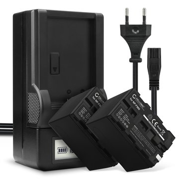 2x ersättningsbatteri 6600mAh inkl. laddare för Sony NP-F970, NP-F960, NP-F950, NP-F930 - kamerabatteri optimerat för bl.a. Z Cam E2, Sony HXR-MC2000, Sony HDR-FX7 - reservbatteri och laddare från subtel med hög kapacitet