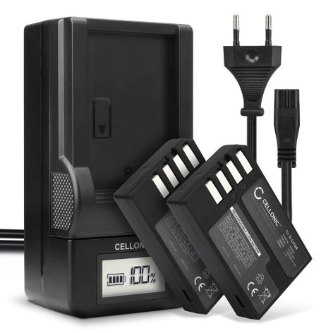 2x Battery for Pentax KF; KP; K-30; K-50; K-500; K-70; K-S1; K-S2 D-Li109 (1100mAh, 7.4V) + Charger from CELLONIC