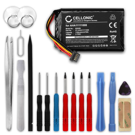 Battery for TomTom Go Professional 6250, 5200, 6000, 6200 AHA11111008 VFAD VF6P (1100mAh, 3.7V) + Tool-kit from CELLONIC