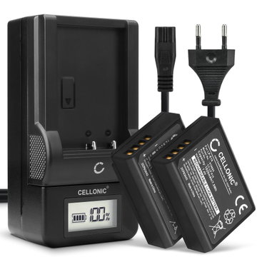 1x laddare och 2x Ersättningsbatteri LP-E10 för Canon EOS 1100D, EOS 4000D, EOS Kiss X50 - med hög kapacitet om 1020mAh - batteri + laddare för uppladdningsbara kamerabatterier