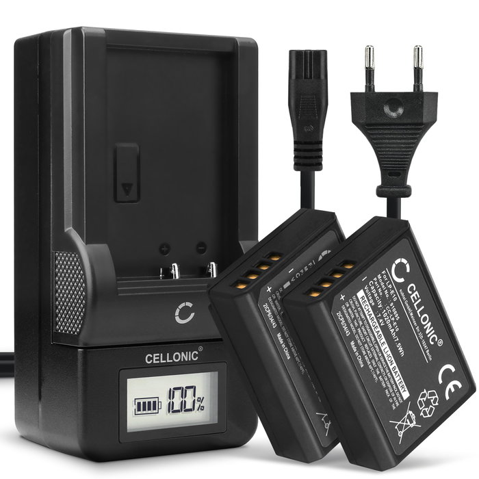 1x laddare och 2x Ersättningsbatteri LP-E10 för Canon EOS 1100D, EOS 4000D, EOS Kiss X50 - med hög kapacitet om 1020mAh - batteri + laddare för uppladdningsbara kamerabatterier