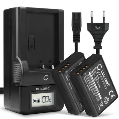 1x laddare och 2x Ersättningsbatteri LP-E10 för Canon EOS 1100D, EOS 4000D, EOS Kiss X50 - med hög kapacitet om 1020mAh - batteri + laddare för uppladdningsbara kamerabatterier