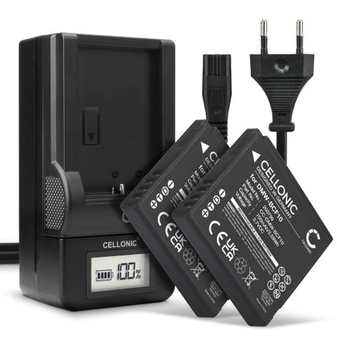 2x Battery for Panasonic Lumix DMC-F2, DMC-F3, DMC-FH1, DMC-FH20 DMW-BCF10 DMW-BCF10E (700mAh, 3.7V) + Charger from CELLONIC