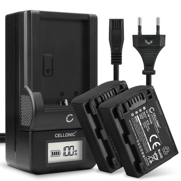 2x Batteri för Sony A230 A290 A330 A380 A390 DSC-HX1 HX200V HX100V CX7 HDR-SR11 -SR12 DCR-SR45 DCR-SX30 XR500 kamera med hög 700mAh kapacitet + laddare för uppladdningsbara kamerabatterier
