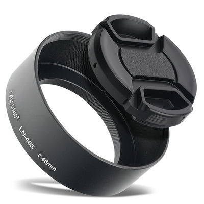 LN-46S Camera Lens Hood for Olympus M.Zuiko Digital 17mm 1.8 ED, Universal Ø 46mm - Metal Screw-in Cylindrical / Round Lens Shade from CELLONIC