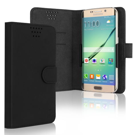 CELLONIC Universal Phone Case for Smartphones (14.2cm x 8.3cm x 1cm) PU Leather Leather Protective Flip Phone Wallet Card Holder - Black
