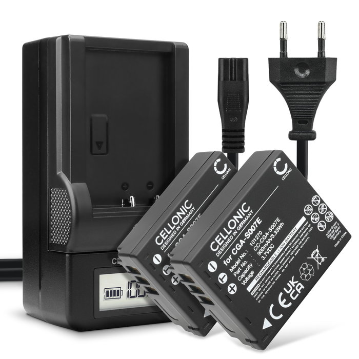 2x Batteri för Panasonic Lumix DMC-TZ5 DMC-TZ5 DMC-TZ3 DMC-TZ1 DMC-TZ4 DMC-TZ2 kamera med hög 900mAh kapacitet + laddare för uppladdningsbara kamerabatterier