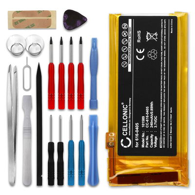616-0405,616-0407,P11G73-01-S01 Batteri för Apple iPod nano 4 Gen. A1285 mp3-spelare, freestyle - lång batteritid med 240mAh hög kapacitet + skruvmejsel-set - Laddningsbart ersättningsbatteri eller reservbatteri