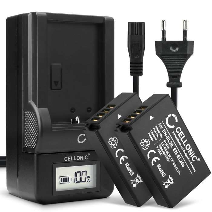 2x Nikon EN-EL20 800mAh Batteri + Laddare från CELLONIC