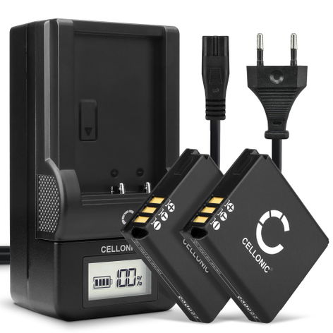 2x Battery for Panasonic DMC-FC01; DMC-LX9; Lumix DMC-FS1 CGA-S005 DMW-BCC12 (1100mAh, 3.7V) + Charger from CELLONIC