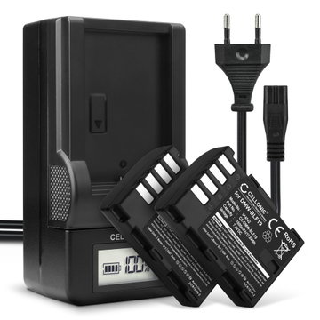 2x Batteri för Panasonic GH5 Lumix DC-GH5 DC-GH5s Lumix DMC-GH4 GH4 GH4r GH4h GH3 DMC-GH3h GH3a G9 DC-G9 kamera med hög 1600mAh kapacitet + laddare för uppladdningsbara kamerabatterier