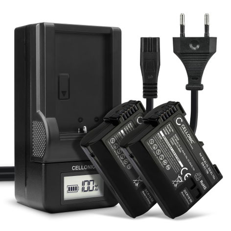 2x Battery for Nikon D850; 1 V1; D750; D7500; D500; D7200; D7000 EN-EL15b EN-EL15a (2000mAh, 7.0V) + Charger from CELLONIC
