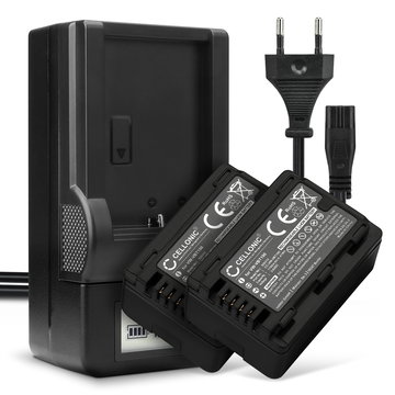 Laddare inkl. 2x Ersättningsbatteri VW-VBK180, VW-VBL090, VW-VBT190, VW-VBY100 - Två batteri / kamerabatteri för Panasonic HC-V180 V10 V100 V160 V270 V380 V500 V777 V800 HC-VXF990 HC-VX980 HC-W580 HDC-SD40 kamera + laddare - 1780mAh kapacitet för lång bat