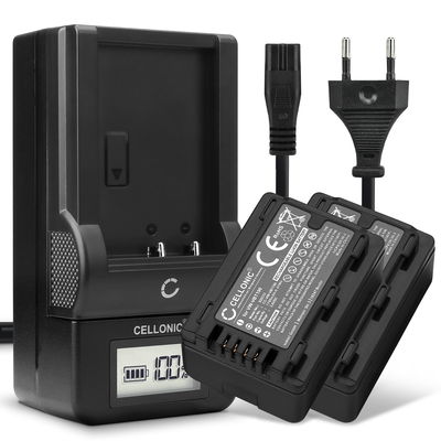 Laddare inkl. 2x Ersättningsbatteri VW-VBK180, VW-VBL090, VW-VBT190, VW-VBY100 - Två batteri / kamerabatteri för Panasonic HC-V180 V10 V100 V160 V270 V380 V500 V777 V800 HC-VXF990 HC-VX980 HC-W580 HDC-SD40 kamera + laddare - 1780mAh kapacitet för lång bat