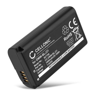 Batteri till Panasonic Lumix DC-S1 Lumix DC-S1H Lumix DC-S1R Lumix S1 Lumix S1H Lumix S1R DMW-BLJ31 (3400mAh, 7.4V) från CELLONIC