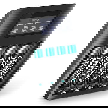 CELLONIC USB Batteriladdare för AA och AAA batterier Laddare med 4 luckor och display, batteriladdare + 4x laddningsbara batterier AAA 1000mAh