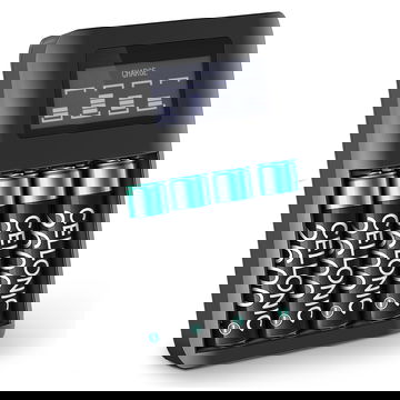 CELLONIC USB Batteriladdare för AA och AAA batterier Laddare med 4 luckor och display, batteriladdare + 4x laddningsbara batterier AA 2600mAh