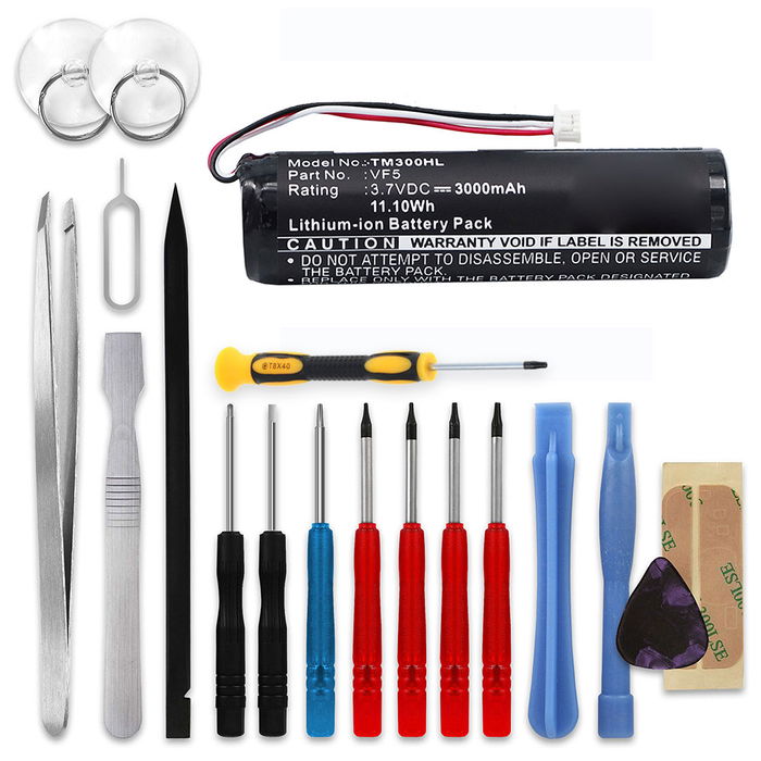 VF5 GPS-batteri för TomTom Rider / Go 910, 710, 700, 530, 400 / Garmin Streetpilot i3, i5 från subtel - 3000mAh 3.6V - 3.7V + skruvmejsel-set - navigatorbatteri med lång batteritid