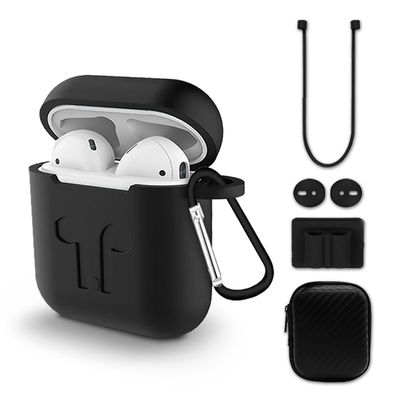 Skyddsskal för AirPods, AirPods 2, AirPods II i tåligt svart - skyddande fodral, väska, förvaringsficka för hörlurar / earpods samt earpod strap - förvara och skydda enkelt