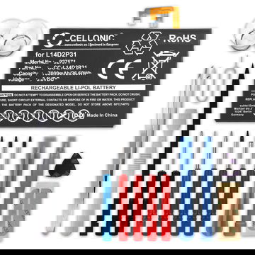 subtel Replacement Tablet Battery for Lenovo Tab 2 A10-70, Tab 2 A10-70F, Tab 2 A10-70L, TB-X103F, Tab 4 TB-X304L, TB-X704N + 17-Tool Tablet Repair Kit - L14D2P31, SB18C03763 7000mAh