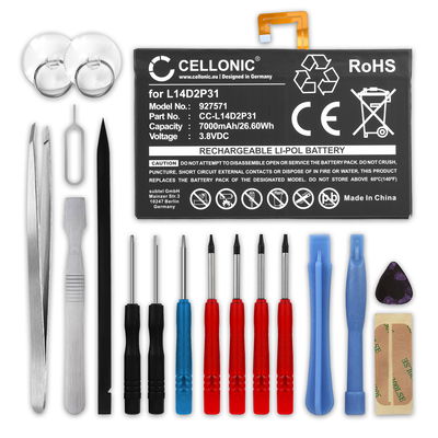 L14D2P31, SB18C03763 batteri för Lenovo Tab 2 A10-70, Tab 2 A10-70F, Tab 2 A10-70L, TB-X103F, Tab 4 TB-X304L, TB-X704N surfplatta inkl. verktygskit för smidigt batteribyte - ersättningsbatteri med 7000mAh, 3.8V + skruvmejsel-set
