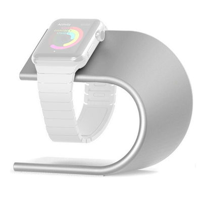 Laddare/stativ för Apple Watch SE / 7 / 6 / 5 / 4 / 3 / 2 / 1 - 38mm / 40mm / 42mm / 44mm smartklocka - stilfull silver Aluminium laddningsstation / dockningsstation för Apple Watch - trådlös laddare och hållare