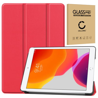 Flipfodral för Apple iPad 10.2 2019, 2020, 2021 (7th, 8th, 9th Gen) surfplatta/tablet - röd Konstläder skydd som håller hörn, kanter och display hela - vikbart fodral som agerar stativ åt ipad/tablet/surfplatta