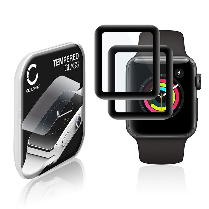 2x 0,30mm Displayskydd / skärmskydd för Apple Watch 1, Watch 2, Watch 3 - 38mm smartwatch - 3D Full Cover 9H, Full Glue - skyddsglas för smartklocka, fitnessarmband, fitnesstracker