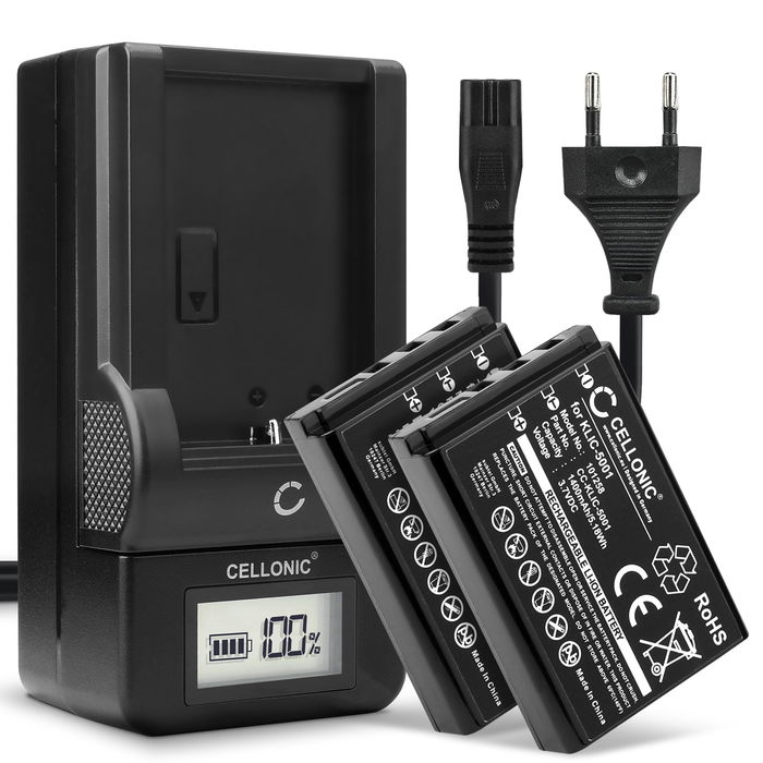 2x Batteri för Kodak Easyshare P712 kamera med laddare för uppladdningsbara kamerabatterier med hög 1400mAh