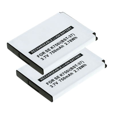 2x subtel BST-37 mobilbatteri för Sony Ericsson W810i / W800i / W550i / W350i / K750i / K610i / J110i / V630i / Z520i med 3.6V - 3.7V, 750mAh - ersättningsbatteri med lång batteritid