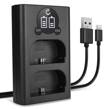 USB-dubbelladdare (LP-E6 LP-E6N) för Canon EOS 80D 90D 70D 7D 6D Mark II 60D R6 5Ds R 5D Mark IV III XC10 + 1m + USB Kabel från CELLONIC