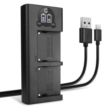 USB Dubbel-laddare för Sony HXR-MC2500 HXR-NX100 NX5 HDR-FX1 FX7 FX1000 DSR-PD150 -PD170 HVR-Z1 FS700R - med LED-display och USB-kontakt - passar bla BC-VM50 för NP-F970 -F550 -F750 -F330 - laddare för 2x kamerabatteri