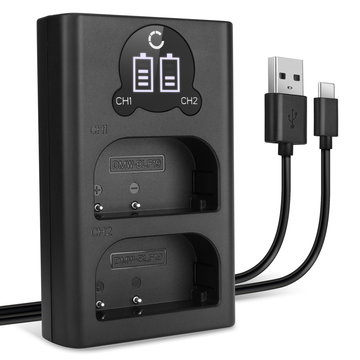USB-dubbelladdare (DMW-BLF19 DMW-BLF19E DMW-BLF19PP) för Panasonic GH5 GH5s GH4 GH3 Lumix DMC-GH4 DC-GH5 DC-G9 + 1m + USB Kabel från CELLONIC